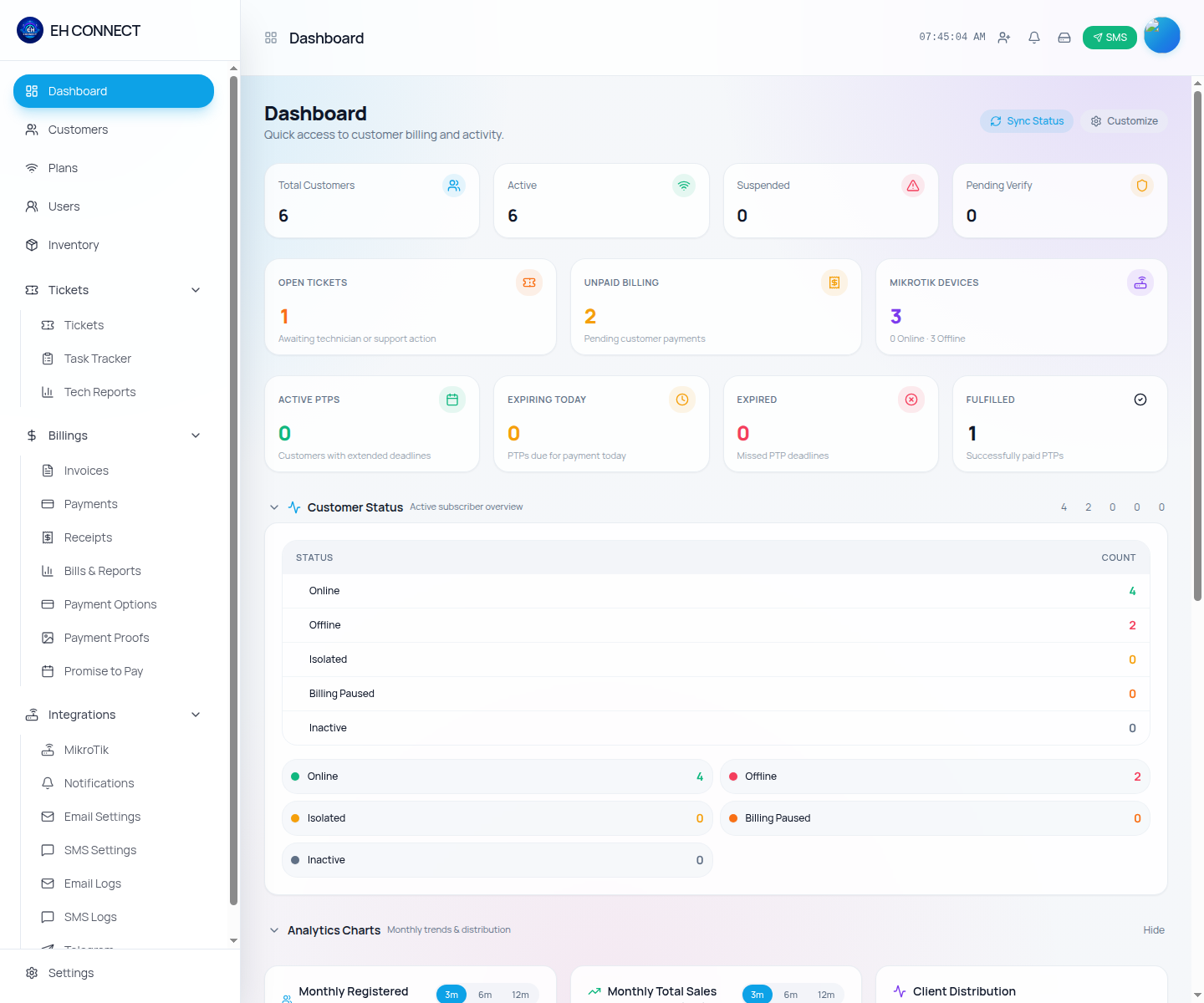 EH Billing System dashboard